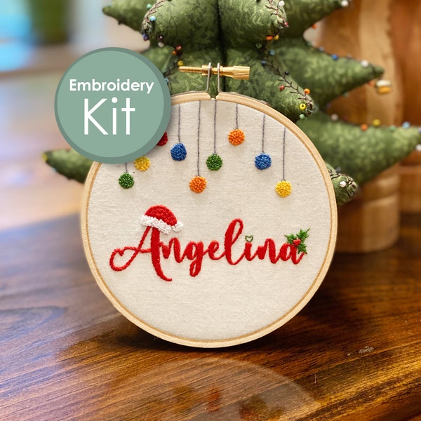 Embroidery Kit - Christmas ornament personalized name Embroidery Kit for Beginners and Seasoned stitchers - Wall Art DIY Needlework Gift