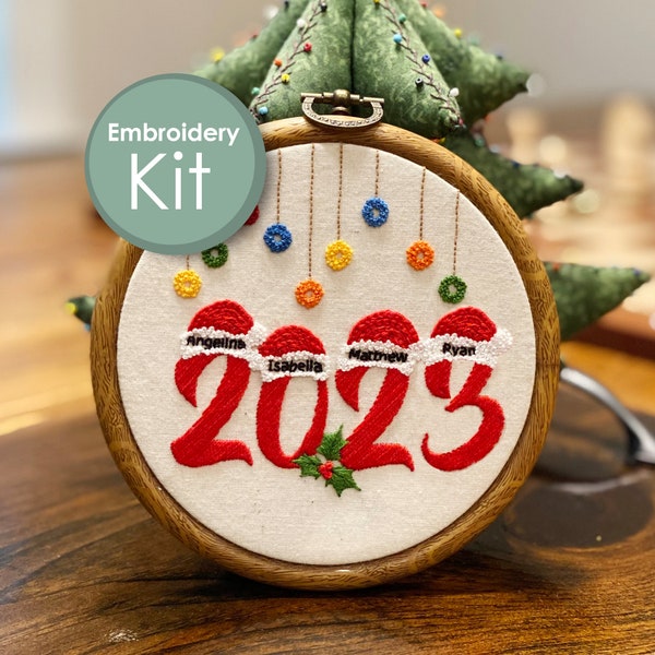 Embroidery Kit -Christmas ornament personalized name Embroidery Kit for Beginners and Seasoned stitchers - Wall Art DIY Needlework Gift