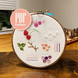 Instant Download Embroidery PDF - Beginner Embroidery Stitch Kit-Learn 10 different stitches-Embroidery kit for beginner