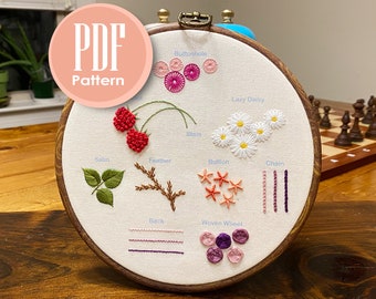 Instant Download Embroidery PDF - Beginner Embroidery Stitch Kit-Learn 10 different stitches-Embroidery kit for beginner