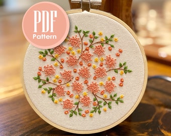 Instant Download Embroidery PDF - Flower Embroidery Pattern for Beginners and Seasoned stitchers - Wall Art DIY Needlework Gift
