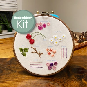 Beginner Embroidery Stitch Kit-Learn 10 different stitches-Embroidery kit for beginner-How to start embroidery-fabric-needle-handmade