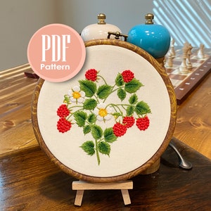 Instant Download Embroidery PDF - Raspberry Hand Embroidery Pattern for Beginners and Seasoned stitchers - Wall Art DIY Needlework Gift