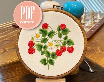 Instant Download Embroidery PDF - Raspberry Hand Embroidery Pattern for Beginners and Seasoned stitchers - Wall Art DIY Needlework Gift