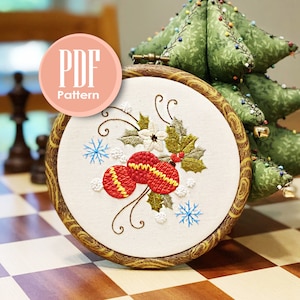 Instant Download Embroidery PDF - Christmas ornament Embroidery Pattern for Beginners and Seasoned stitchers - Wall Art DIY Needlework Gift