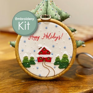 Embroidery Kit - Christmas Ornaments Hand Embroidery Full Kit for Beginners and Seasoned stitchers - Wall Art DIY Needlework Gift