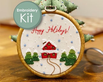 Embroidery Kit - Christmas Ornaments Hand Embroidery Full Kit for Beginners and Seasoned stitchers - Wall Art DIY Needlework Gift