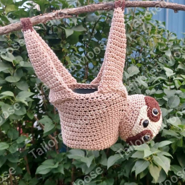 Sloth plant hanger, crochet pattern, digital, 3 sizes