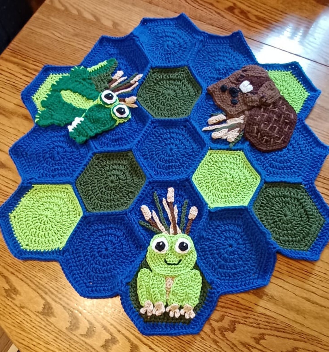 Pond Baby Blanket. Lily Pads, Alligator, Beaver and Frog, Pattern