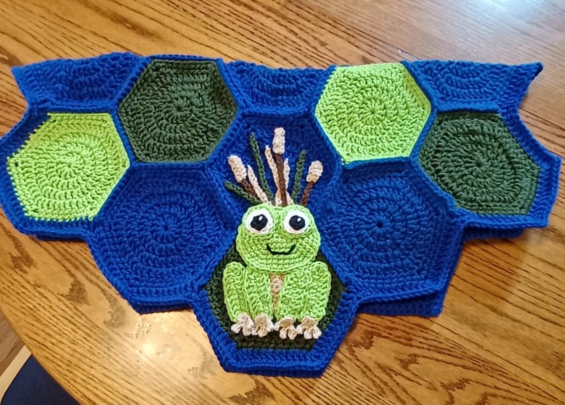 Pond Baby Blanket. Lily Pads, Alligator, Beaver and Frog, Pattern