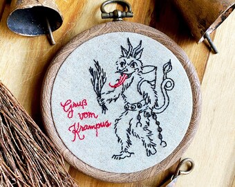 Krampus, Krampusnacht Christmas ornament, Hand embroidered, Krampus ornament