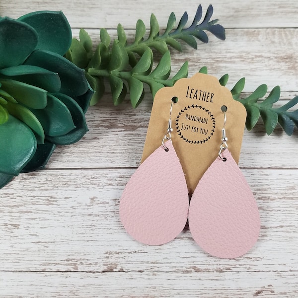 Small Pink Leather Teardrop Earrings/Genuine Leather Petal Earrings/Valentine's Gift under 10/Statement Lightweight Dangle Drop Earrings