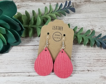 Mini Coral Pink Teardrop Suede Leather Earrings/Petite Small Petal Textured Earrings/Gift for her under 10/Dangle Drop Jade Green Earrings