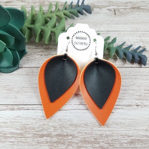 Large Black and Orange Sports Team Layered Pinched Leaf Earrings/Gift for her/Oregon State Beavers/San Francisco Giants/Baltimore Orioles