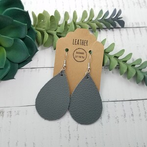 Small Dark Gray Leather Teardrop Earrings/Textured Petal Earrings/Gift for her under 10/Genuine Leather/Statement Dangle Drop Earrings