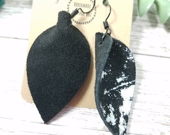 ROSTIVO Orecchini da donna in pelle a forma di foglia e pendenti orecchini a doppio strato per ragazze (nero), Pelle, In pelle