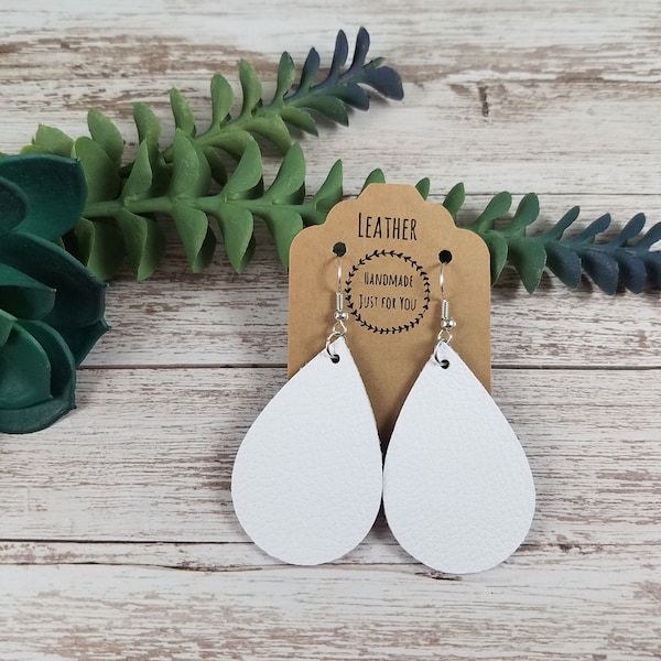 Small White Leather Earrings/Teardrop Leaf Earrings/Gift for Her under 10/Birthday Gift/Dangle and Drop Earrings/Statement Petal Earrings