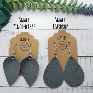 Small Dark Gray Leather Pinched Leaf Earrings/textured Petal Earrings ...