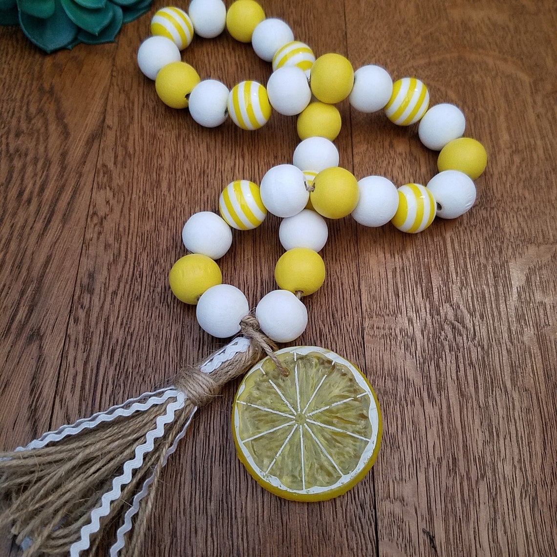 Farmhouse Wood Bead Garland/Lemon Beaded Garland/Country Table | Etsy