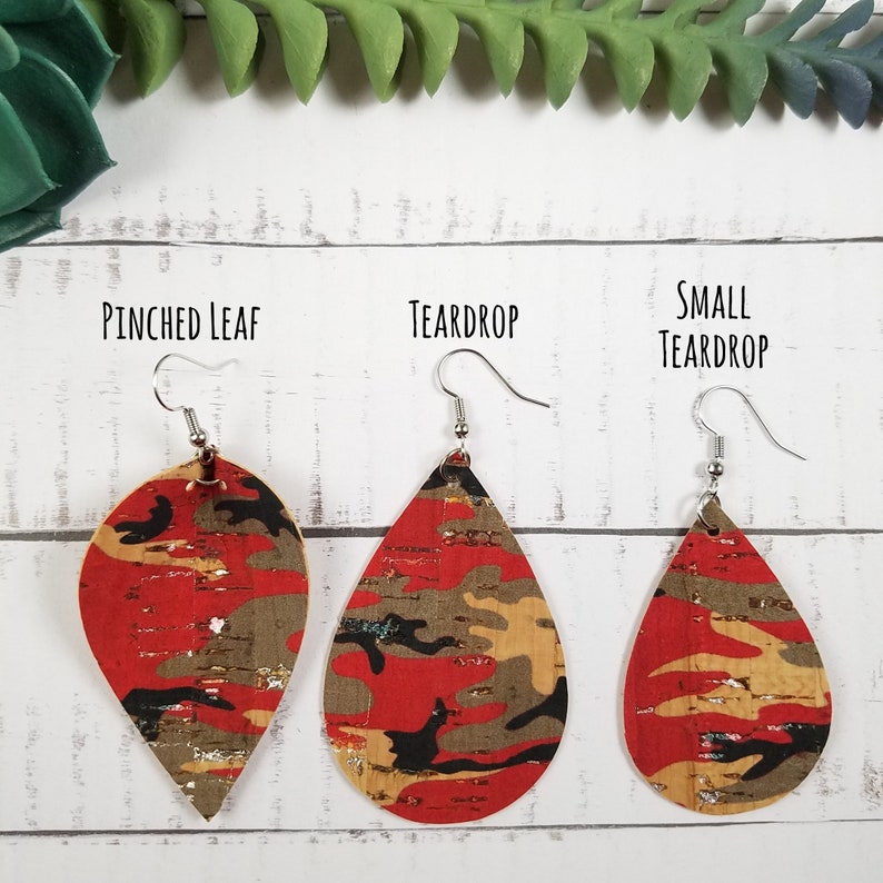 Small Camo EarringsCamouflage Cork Teardrop EarringsMilitary Lightweight EarringGift for Her under 10Statement Dangle and Drop Earrings