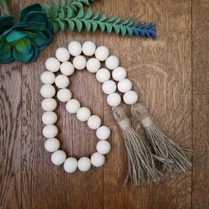 Farmhouse Wood Bead Garland/Natural Cream Bead Garland/Natural Table Décor/Tiered Tray Décor/Farmhouse Home Décor/Natural Wood Bead Tassels