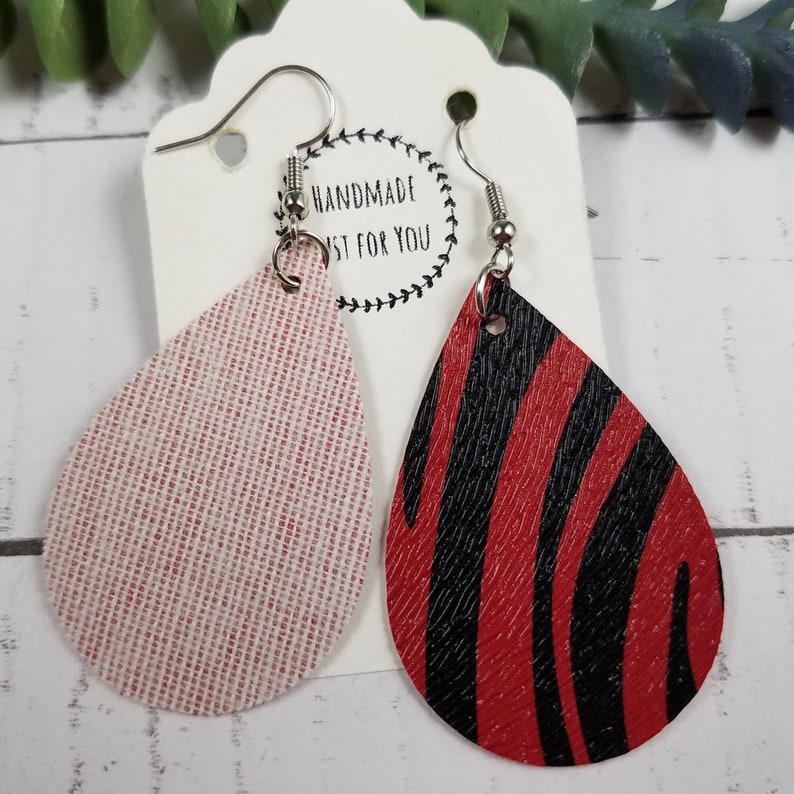 Small Zebra Print EarringsPlastic Texture Faux Leather Leaf Teardrop EarringsGift for Her under 10Statement EarringsEasy to wear