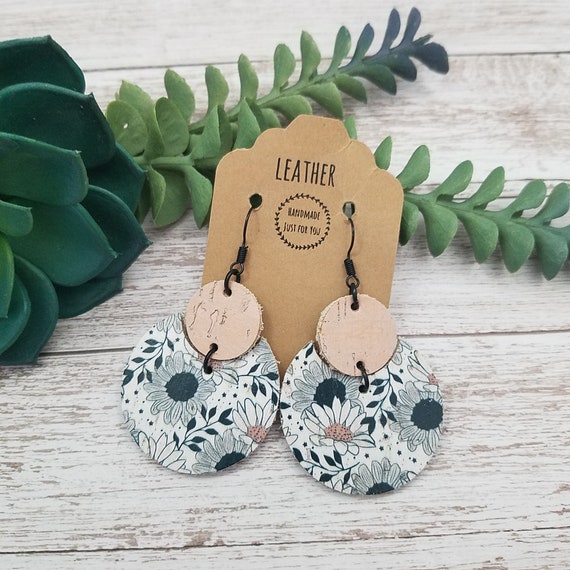 White Floral Leather Earrings White Floral Leather Earrings