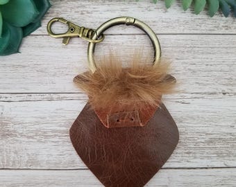 Highland Cow Keychain "Chestnut" Leather Purse Charm
