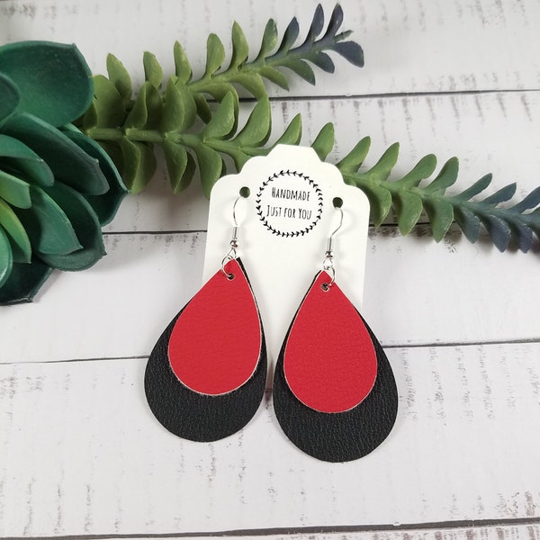 Small Red and Black Sports Team Layered Teardrop Earrings/Gift under 10/Portland Trail Blazers/Arizona Cardinals/Ravens/Pittsburgh Steelers