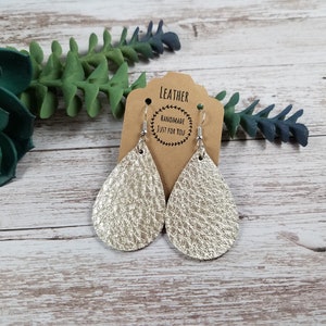 Small Platinum Leather Teardrop Earrings