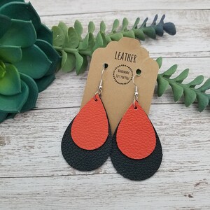Small Orange and Black Sport Team Layered Leather Teardrop Earring/Gift under 10/Oregon State Beavers/San Francisco Giants/Baltimore Orioles