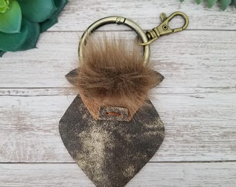 Highland Cow Keychain "Chip", Leather Purse Charm