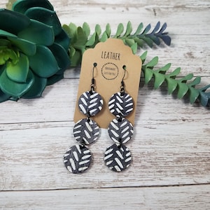 Black & White Chevron Cork Leather Circle Earrings