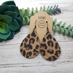Cheetah Suede Teardrop Earrings/Soft Animal Leopard Black Brown Print Petal Earrings/Gift for Her under 10/Dangle Leather Earrings