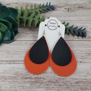 Large Black and Orange Sports Team Layered Teardrop Earrings/Gift for her/Oregon State Beavers/San Francisco Giants/Baltimore Orioles