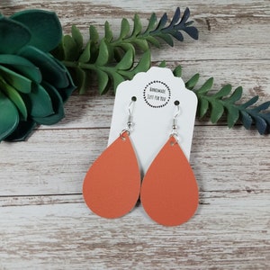 Small Peach Orange Plastic Teardrop Earrings/Matte Textured Petal Vinyl Earrings/Jewelry Gift for Her under 10/Dangle and Drop Earrings