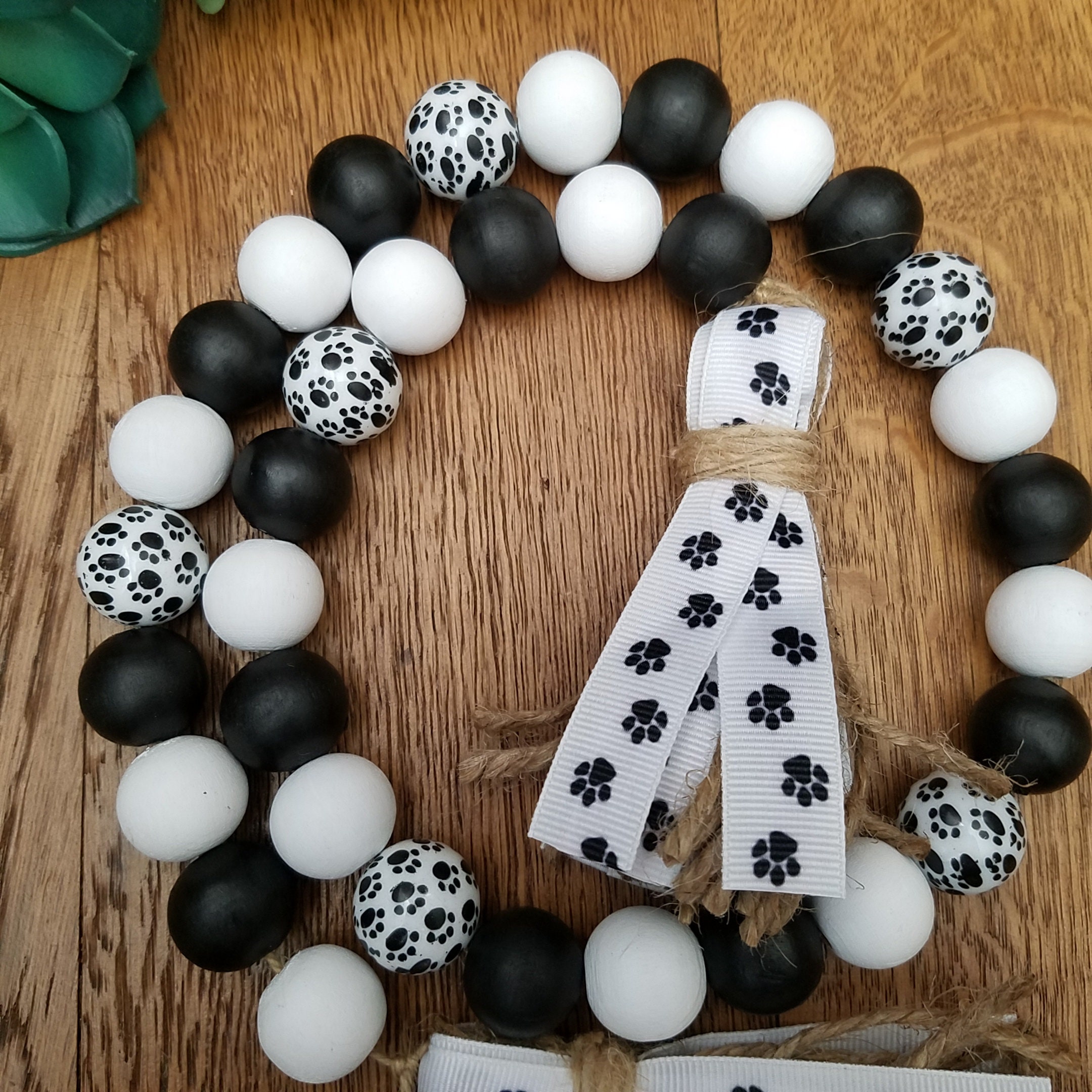 Wood Bead Garland/Dog Paw Print Farmhouse Garland Home Table Etsy