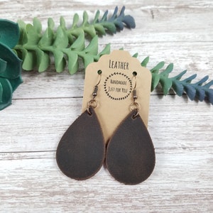 Small Leather Teardrop Earrings/Brown Worn Petal Earrings/Gift for her under 10/Genuine Leather/Statement Earrings/Soft Leather/Dangle Drop