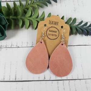 Small Dusty Pink Worn Leather Teardrop Earrings/Genuine Leather Petal Earrings/Valentine&#39;s Gift under 10/Statement Lightweight Earrings