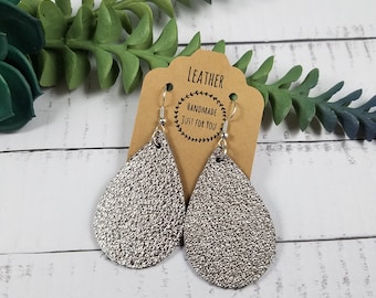 Small Gunmetal Gray Teardrop Leather Earrings