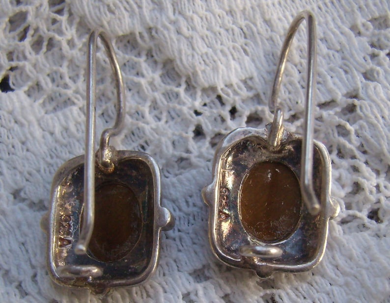 Vintage Sterling Silver Oval Tiger/'s Eye Hook Earrings...Signed 925A...Sterling Bead Border...Grounding Stone