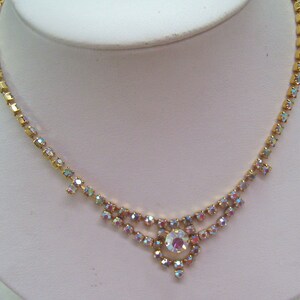 Vintage Aurora Borealis strass chokerhalsband .... Gift TRIAD örhängen med klämma ... Bröllop bild 3