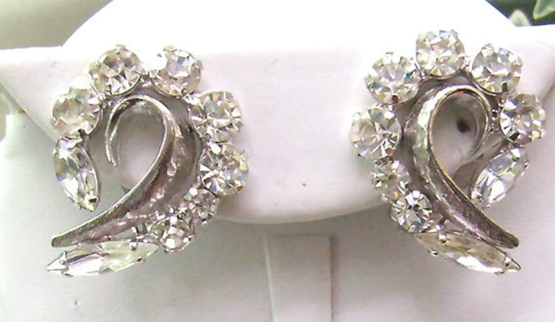 Reduced...Vintage Signed KEYES Rhinestone Clip Back Earrings...Canadian Designer...Wedding...Graduation