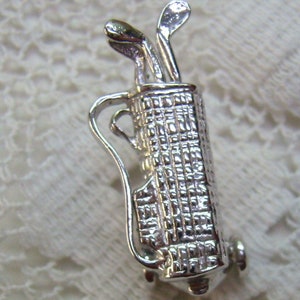 Vintage Sterling Silber Golf Club Bag Cart Charm ... Strukturierte Golftasche ... Seine / Ihr Golf Bag Cart Charm