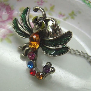 Sale....Vintage DRAGONFLY Tie Tack....Rhinestone Body...Guilloche Enamel Wings...Dragonfly Lapel Pin...Insect Jewelry