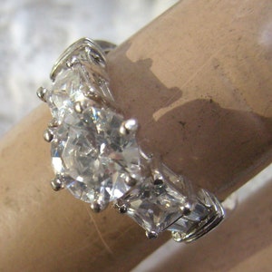 Vintage kristallring i sterlingsilver - baguettedetaljer, storlek 7,5