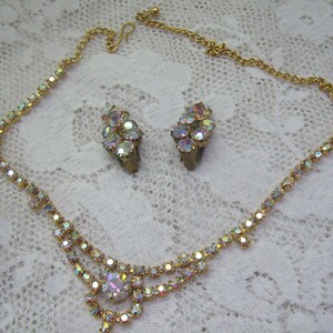 Vintage Aurora Borealis strass chokerhalsband .... Gift TRIAD örhängen med klämma ... Bröllop bild 1
