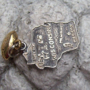 Vintage Sterling Silver WISCONSIN State Charm...Gold Tone Football...Bracelet Map Charm