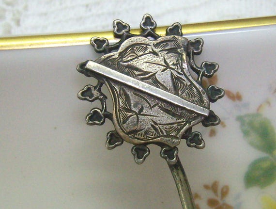 Antique Victorian Sterling Silver Shield Stick Pi… - image 1