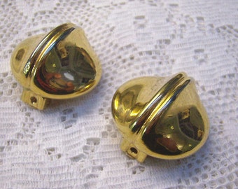 Vintage  "ALFRED SUNG" Gold Clip Back Earrings...Round Shiny Gold Clips...Signed...Designer Earrings